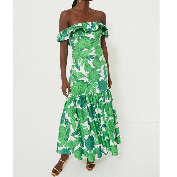 Hyacinth House Green Dandelion Floral Off-the-Shoulder Dress